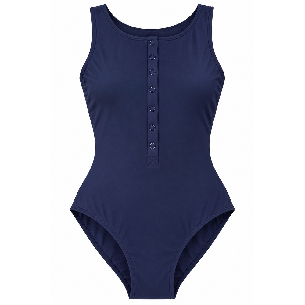 Andie The Malibu One Piece Swimsuit S Navy Snap Front Henley NWOT $112